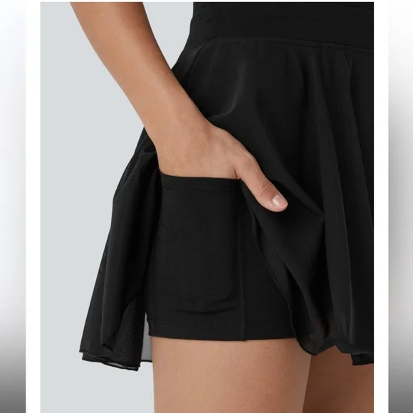 High Waisted Drawstring Contrast Mesh Flowy Mini Flare Casual Skirt/Skort - Picture 5 of 11